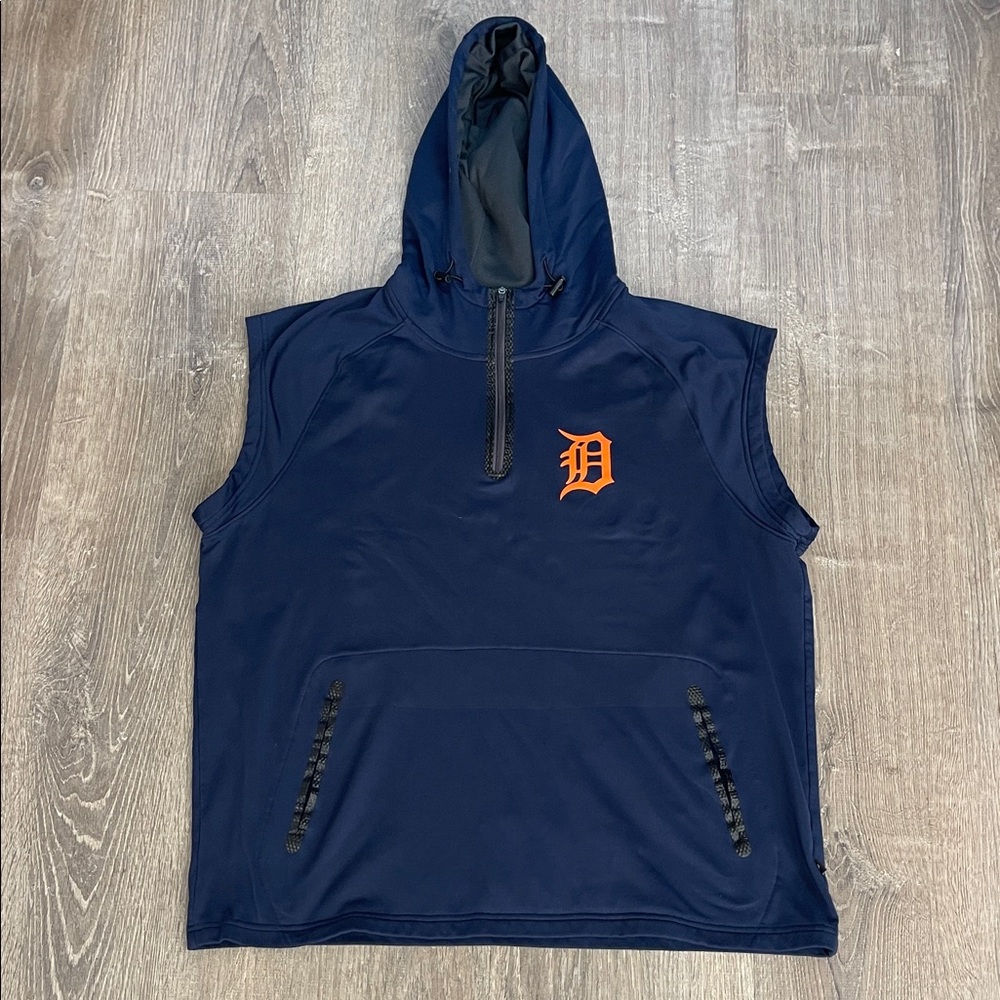 Detroit Tigers Navy Sleeveless Hoodie with Orange Logo
